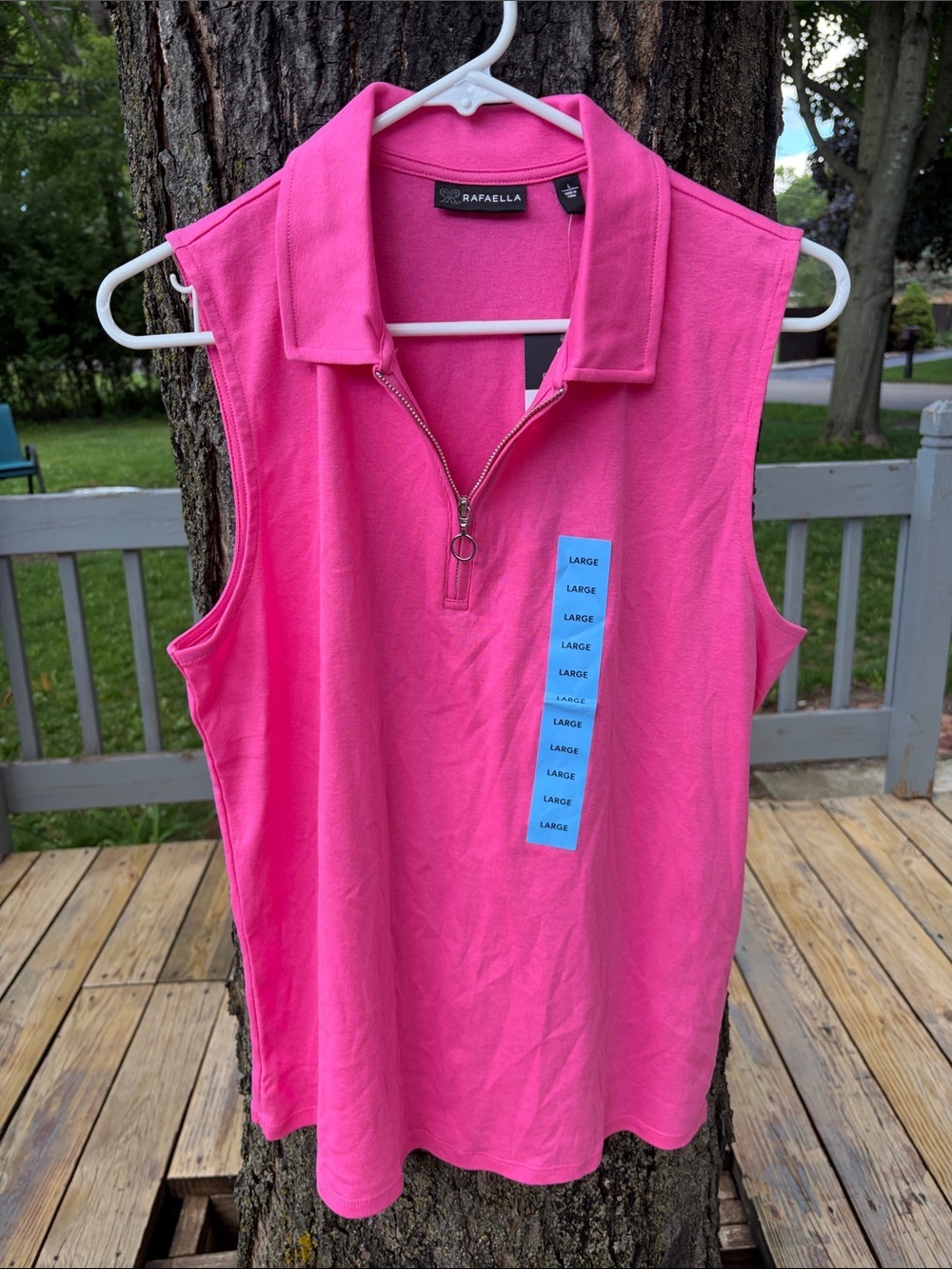 Rafaella Hot Pink Sleeveless Zip Polo Top Large NWT Carmine Rose